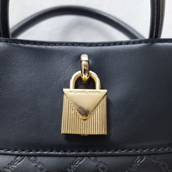 Michael Kors Gramercy Black Leather Lock Double Satchel Shoulder Bag - $358 - Picture 3 of 16